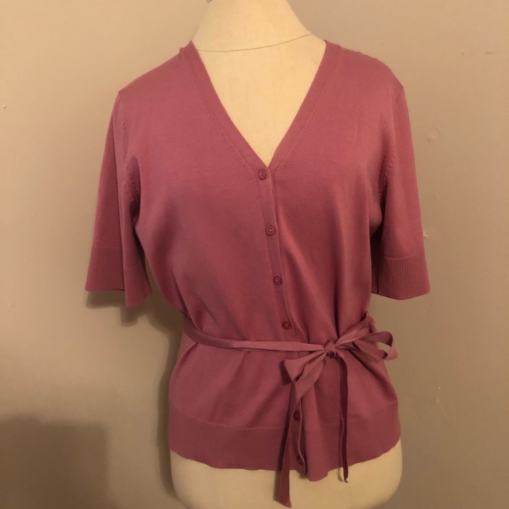 Ann Taylor Short Sleeve Tie Waist Cardigan